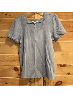 Downeast Women's Light Blue Ribbed Short Sleeve Tee M